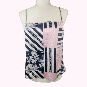 Y2K VS Mixed Print Floral Logo Satin Cami Top Medium Baby Pink Black Stripes